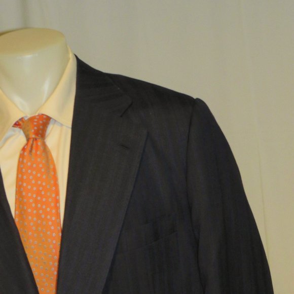 Loro Piana Mainline Super 190 Bespoke Blue Striped Two Button Suit Jacket 52XL